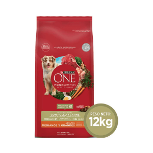 PURINA ONE C ADULTO RAZAS MEDIANA Y GRANDE CARNE 12 KG.