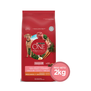 PURINA ONE C ADULTO RAZAS MEDIANA Y GRANDE  CORDERO 2 KG.