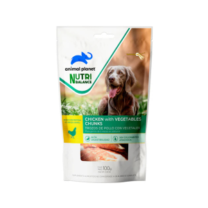 SNACK ANIMAL PLANET PERRO TROZOS DE POLLO CON VEGETALES 100 GR.