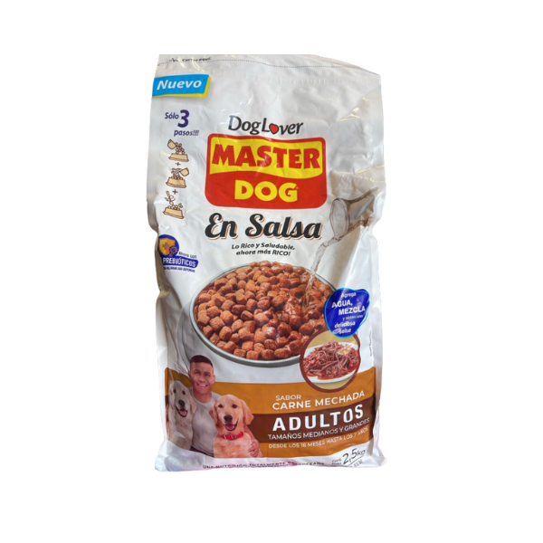 MDG022 MASTER DOG ADULTO CARNE MECHADA EN SALSA 2,5 KG. - Imagen 1