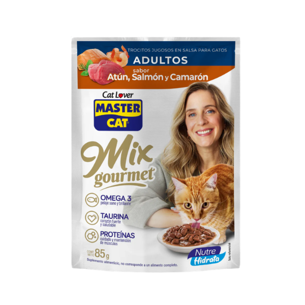 MCS012 POUCH MASTER CAT MIX ATUN SALMON Y CAMARON 85 GR. - Imagen 1